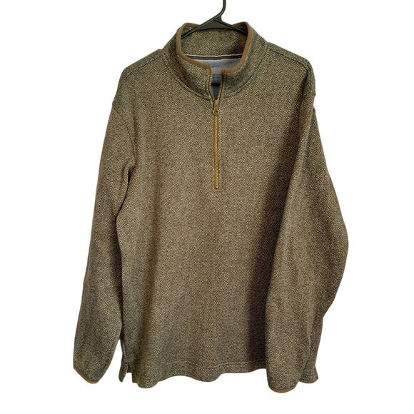Weatherproof Men's Large Quarter Zip Tweed Look Brown Pullover - Picture 1 of 4